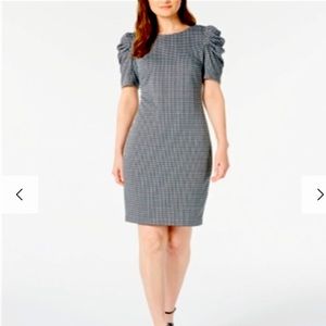 Calvin Klein Houndstooth Puff Sleeve Shift Dress